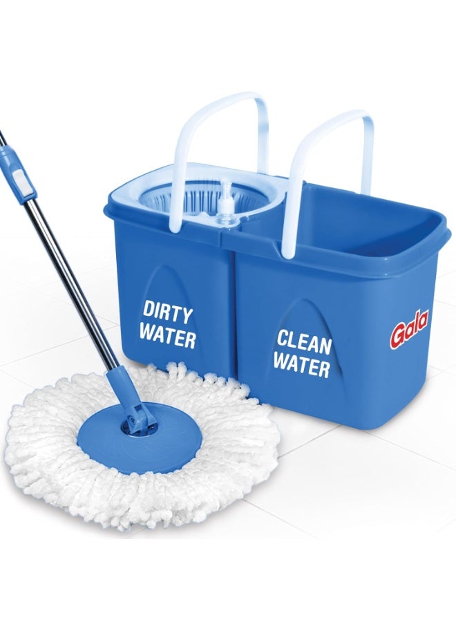 Gala Twin Bucket Spin Mop, 2 Microfiber Refills, Floor Cleaning Mop stick with Bucket, pocha for floor cleaning, Mopping Set with two buckets (white and blue) - Image 1